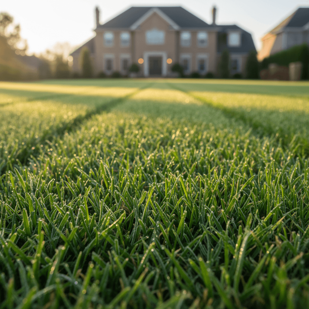 Close-up of a mowed lawn with clean stripes in Idaho Falls