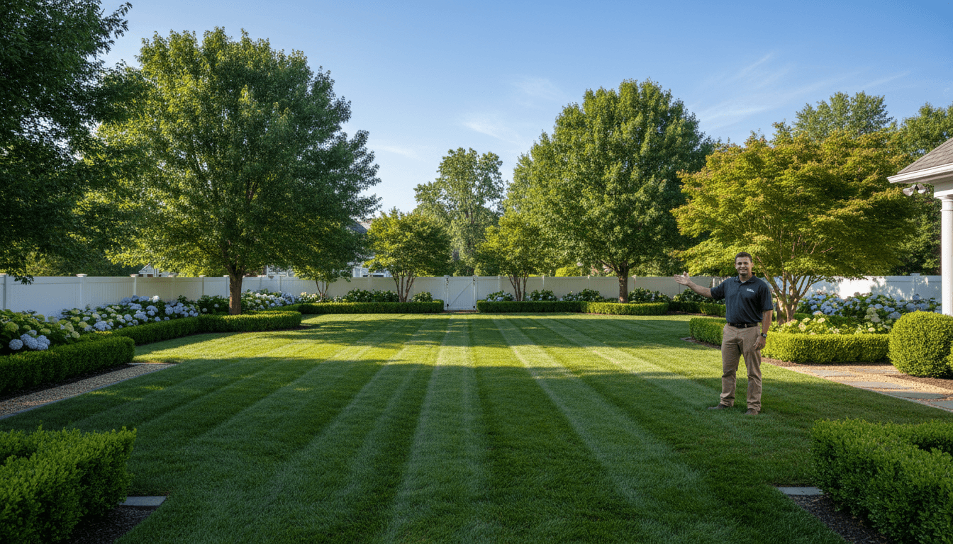 Backyard after a full cleanup and hedge trim
